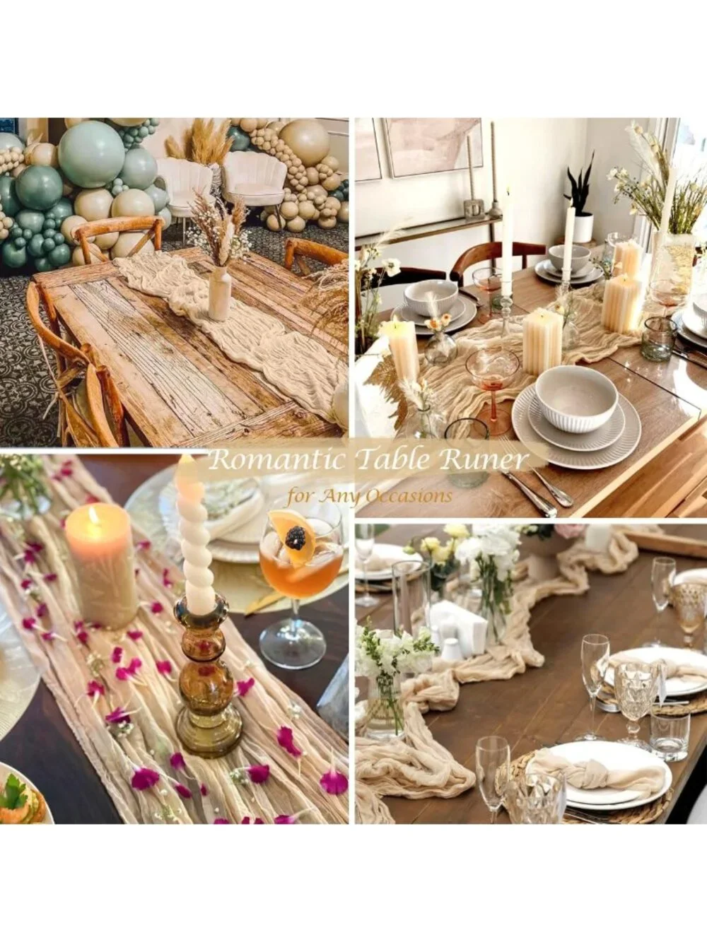 12 Pack 10FT Sheer Cheesecloth Table Runners for Weddings, Baby Showers